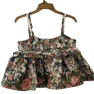 Sister Jane Cream Floral Jacquard Tank with Pink & Green Accents